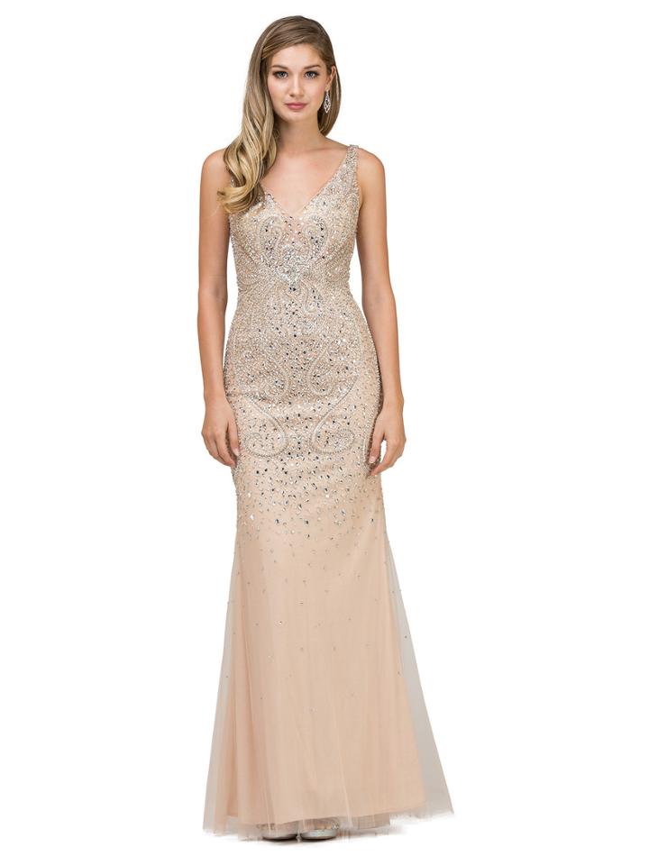 Dancing Queen - 9979 V-neck Shimmering Trumpet Gown