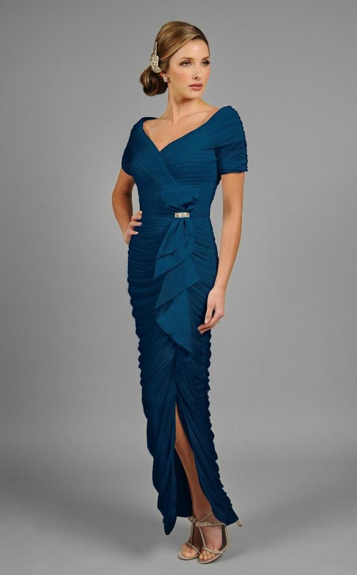 Daymor Couture - Shirred Off Shoulder Long Gown 8031