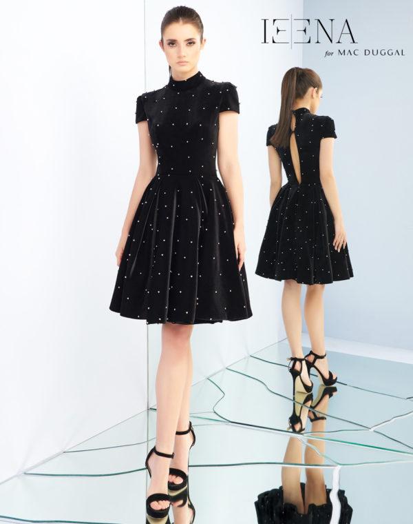 Ieena Duggal - 26000i High Neck Polka Dots A-line Cocktail Dress