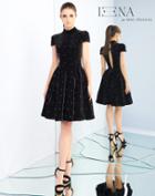 Ieena Duggal - 26000i High Neck Polka Dots A-line Cocktail Dress