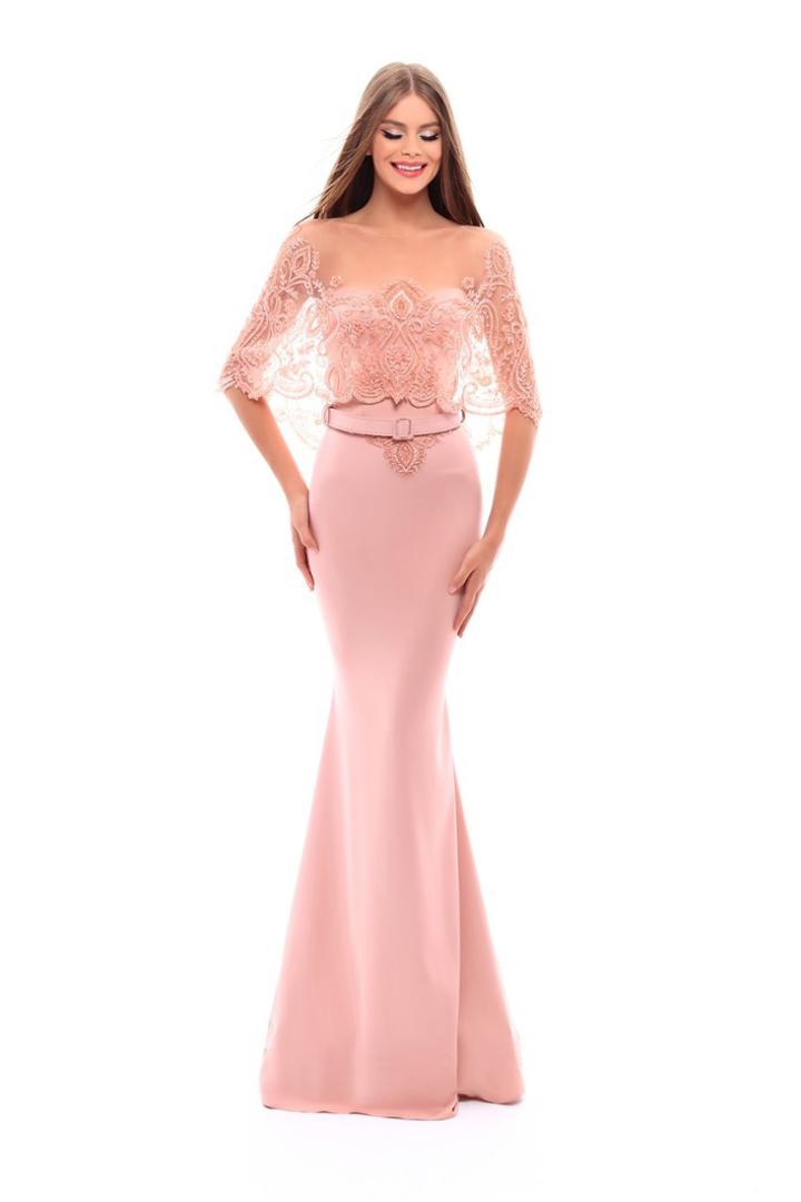 Tarik Ediz - 93470 Embroidered Cape Illusion Fitted Dress