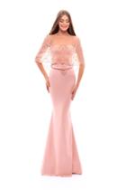 Tarik Ediz - 93470 Embroidered Cape Illusion Fitted Dress