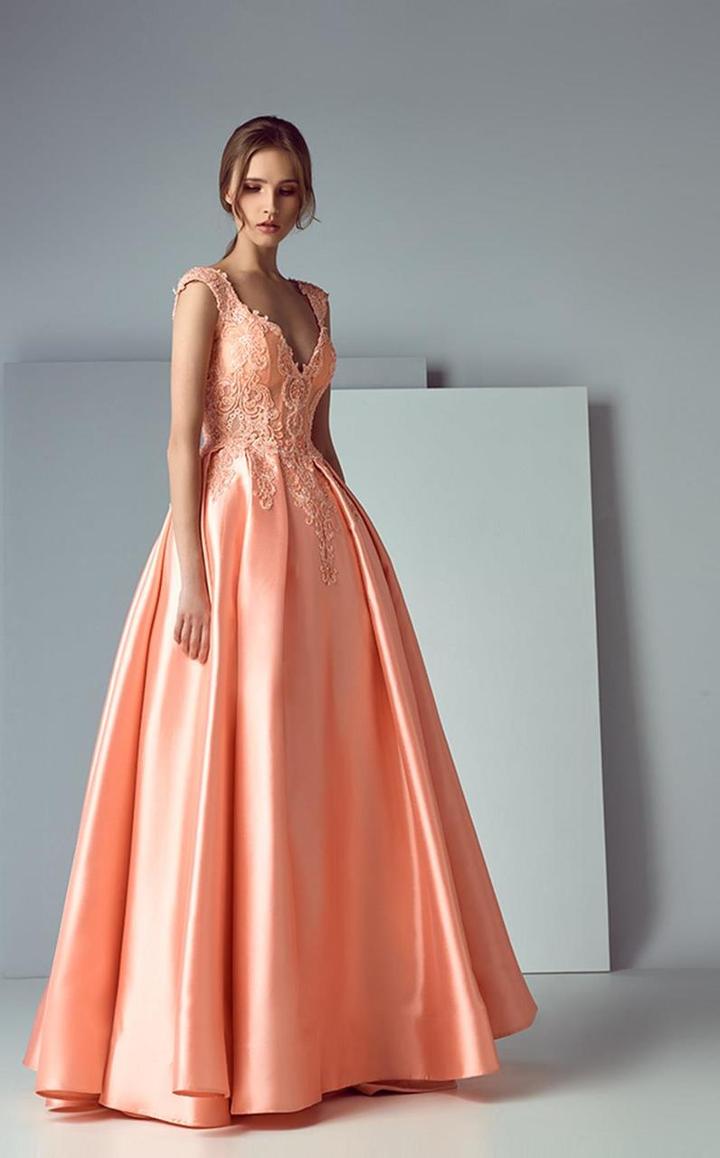 Saiid Kobeisy - 3168 Cap Sleeve Appliqued Ballgown