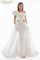 Terani Couture - 1821e7100 Dramatic Off Shoulder Sheer Overskirt Gown