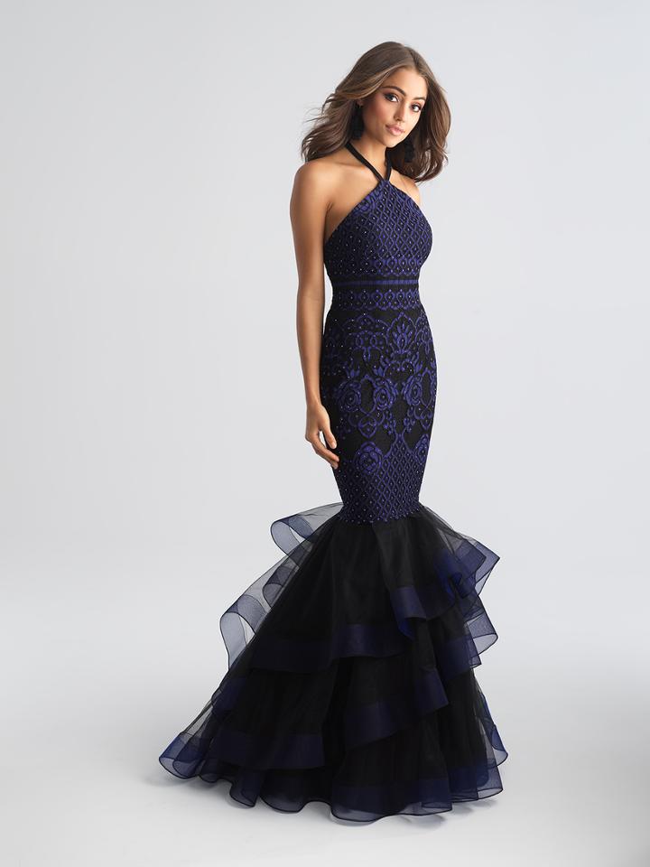 Madison James - 18-647 Floral Lace Halter Tulle Mermaid Dress