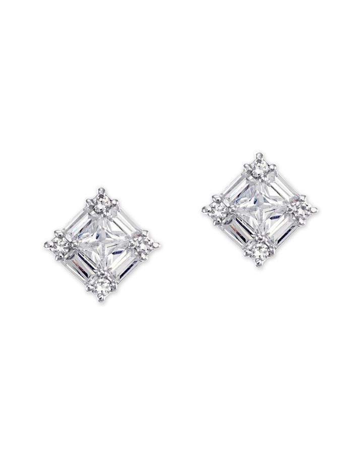 Cz By Kenneth Jay Lane - Baguette And Princess Cut Pierced Stud Earring