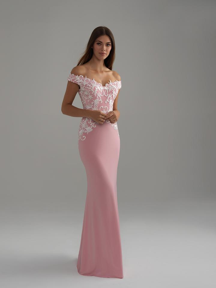 Madison James - 18-749 Embroidered Off-shoulder Fitted Gown