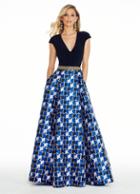 Ashley Lauren - 1268 Royal Blue Geometric Ballgown