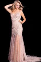 Jovani - 49569 Beaded V-neck Fitted Sheath Dress