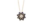 Tresor Collection - Blue Sapphire, White Sapphire And Pearl Flower Pendant In 18k Yellow Gold