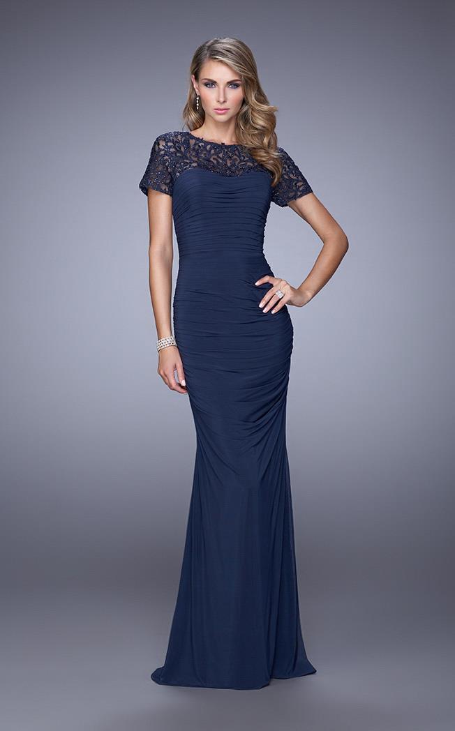 La Femme - 21713 Laced Bateau Neck Sheath Dress