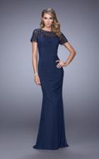 La Femme - 21713 Laced Bateau Neck Sheath Dress