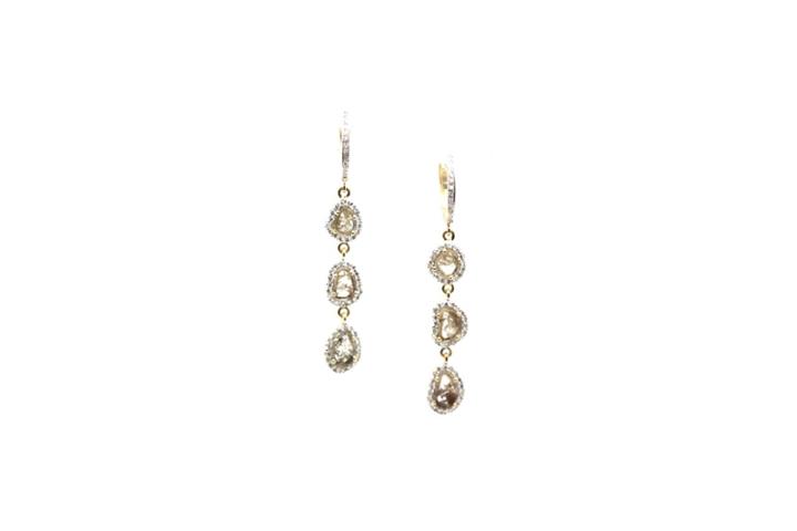 Tresor Collection - Organic Diamond With White Diamond Earrings In 18k Yellow Gold