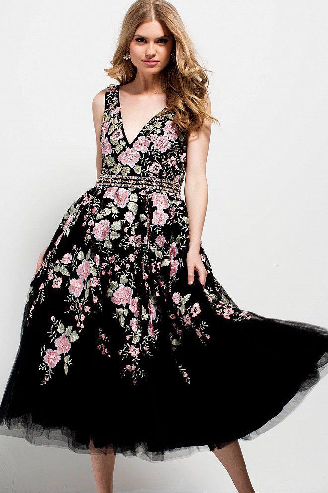 Jovani - 53097 Multi Floral Embroidered Cocktail Dress