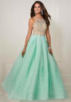 Tiffany Homecoming - 16289 Bejeweled Illusion Halter Brocade Ballgown