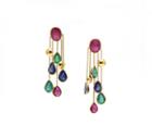 Tresor Collection - Emerald, Ruby And Sapphire Rainbow Earrings In 18k Yellow Gold