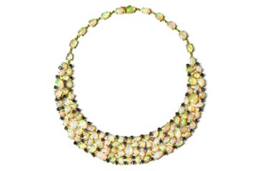 Tresor Collection - Ethiopian Opal And Blue Sapphire Necklace In 18k Yellow Gold