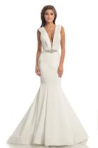 Johnathan Kayne - 8204 Pleated Plunging V-neck Mermaid Gown