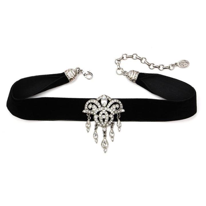 Ben-amun - Mod Victorian Deco Crystal Black Velvet Choker