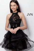 Jovani - Jvn65941 Sequined Illusion Halter Ruffled A-line Dress