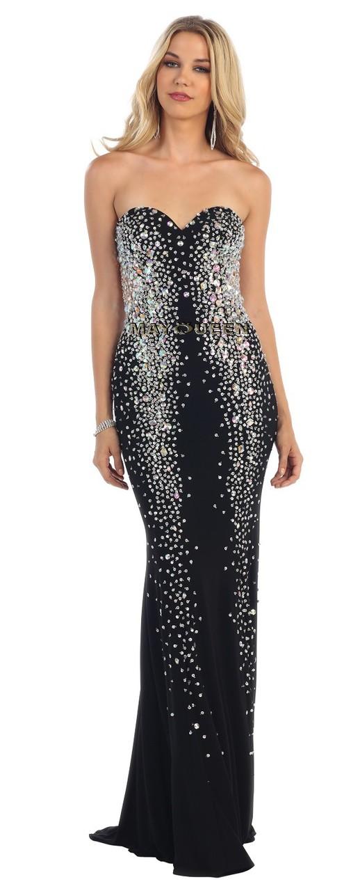 Strapless Rhinestone Embellished Jersey Dress