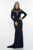 Milano Formals - E2376 Embellished Sheer High Neck Long Sleeves Dress