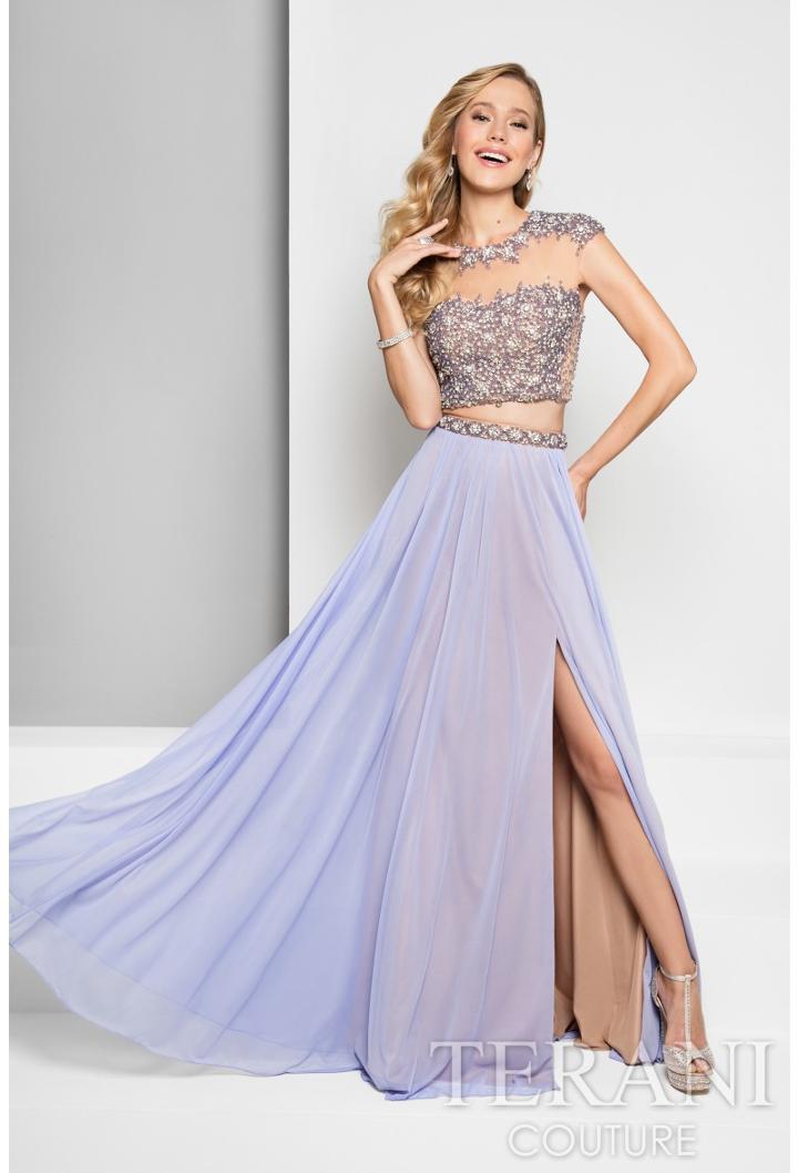 Terani Prom - Embelished Two Piece A-line With Side Slit Prom Gown 1711p2725