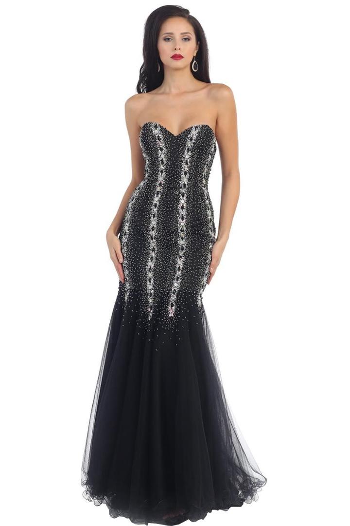 Embellished Strapless Mermaid Dress