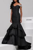 Jovani - Bedazzled Off Shoulder Mermaid Mikado Gown 46610