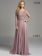 Lara Dresses - Long-sleeved Bateau Illusion A-line Evening Gown With Faux Pearl And Lace Applique Details 33228