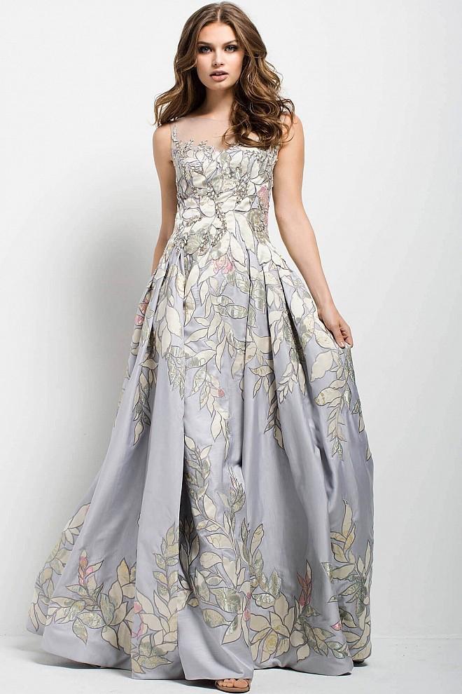 Jovani - 54403 Leaves Illusion Patterned Evening Gown
