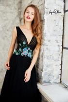 Angela And Alison - Floral Applique V-neck Long Evening Gown 771014