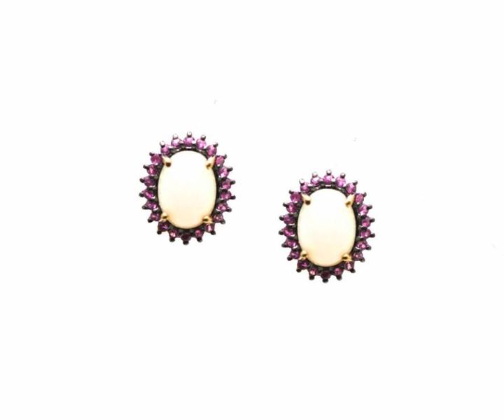 Tresor Collection - 18k White Gold Earring With Ethiopian Opal & Pink Sapphire