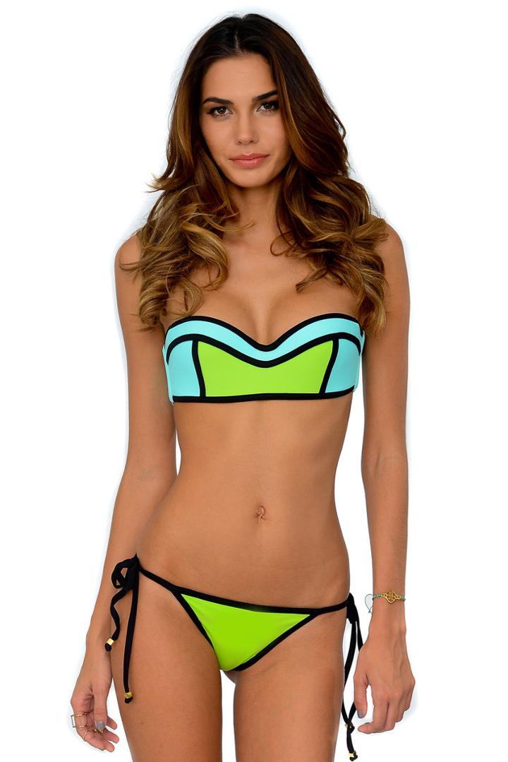Del Mar Swimwear - Abey Bandeau Bikini Top In Aqua/lime