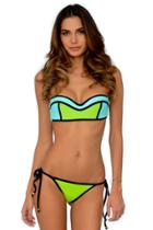 Del Mar Swimwear - Abey Bandeau Bikini Top In Aqua/lime