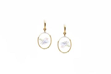 Tresor Collection - 18k Yellow Gold Earring With Rainbow Moonstone Smooth Oval Default Title