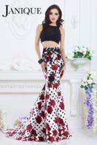 Janique - 2 Piece Lace Top Floral Printed Faille Mermaid Gown 7517