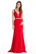 Aspeed - L1795 Embellished Deep V-neck Sheath Prom Dress
