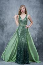Nina Canacci - 1360 Sequined Deep V-neck Sheath Dress