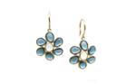 Tresor Collection - London Blue Topaz And Rainbow Moonstone Flower Earrings In 18k Yellow Gold