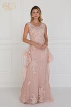 Elizabeth K - Gl1581 Appliqued Illusion Peplum Ornate Lace Gown