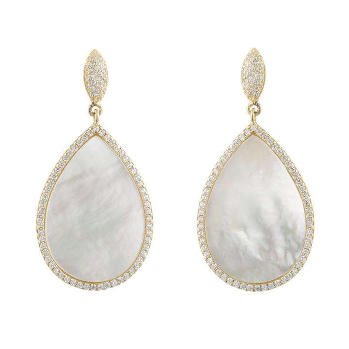 Teri Jon - Mother Of Pearl Teardrop Earrings With Cz Pavã© Halo