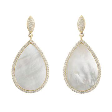 Teri Jon - Mother Of Pearl Teardrop Earrings With Cz Pavã© Halo