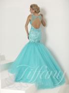 Tiffany Designs - Sparkling Illusion Bateau Neckline With Tiered Mermaid Gown 16193