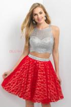 Blush - Two-piece Beaded Jewel Neck A-line Dress 11185