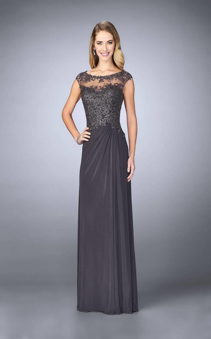 La Femme - 23456 Embellished Illusion Bateau Dress
