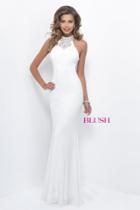 Blush - Stunning Bejeweled High Halter Sheath Gown 11307