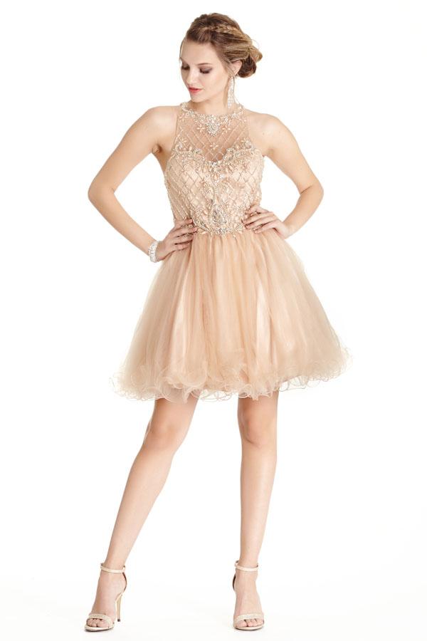 Aspeed - S1844 Bedazzled Illusion Halter Aline Homecoming Dress