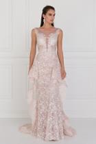 Elizabeth K - Gl1582 Cap Sleeve Illusion Paneled Lace Overskirt Gown