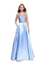 La Femme Gigi - 26293 Deep V-neck Beaded Satin A-line Gown